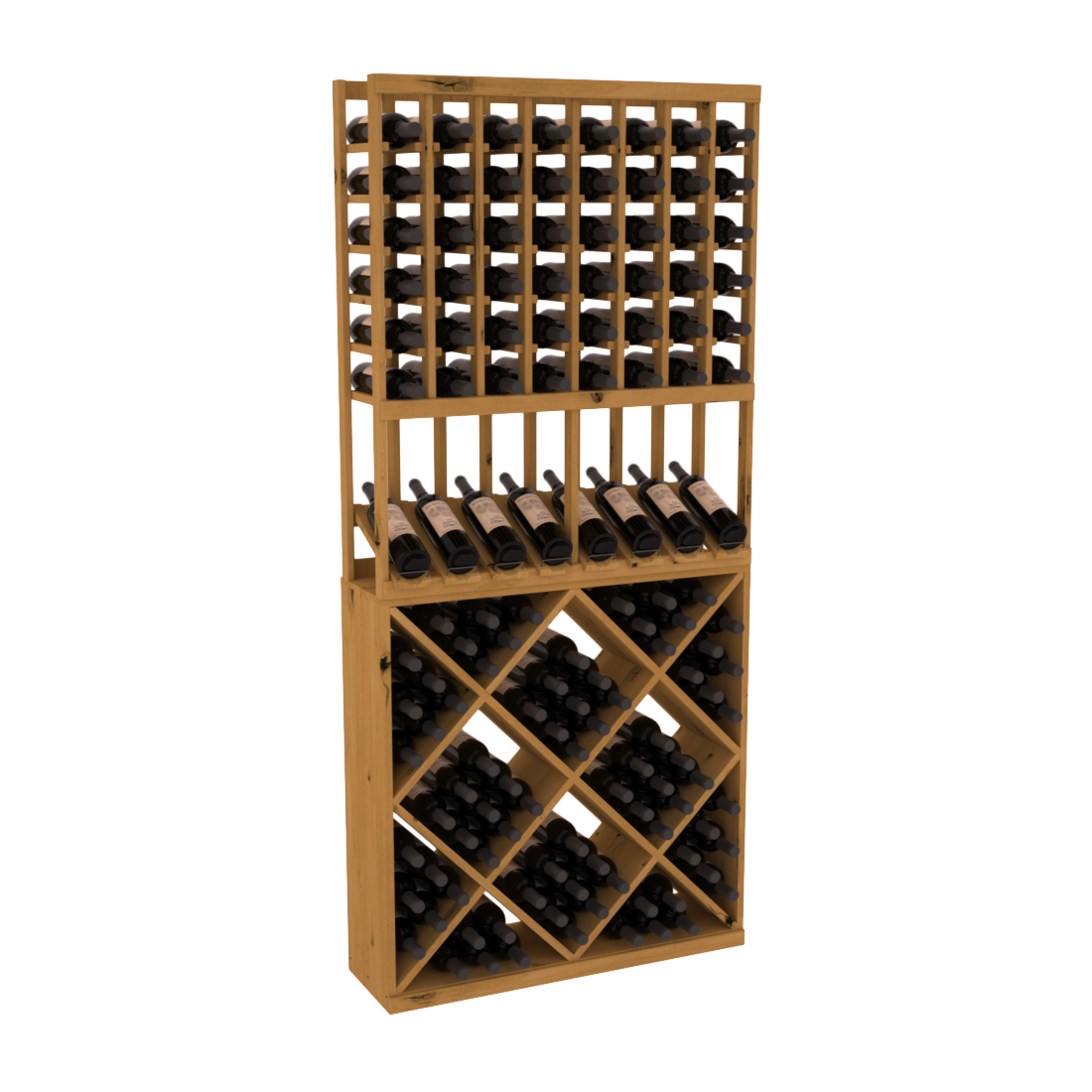 InstaCellar 8 Column High Reveal / 82 Cube Combo – Knotty Alder / Oak stained