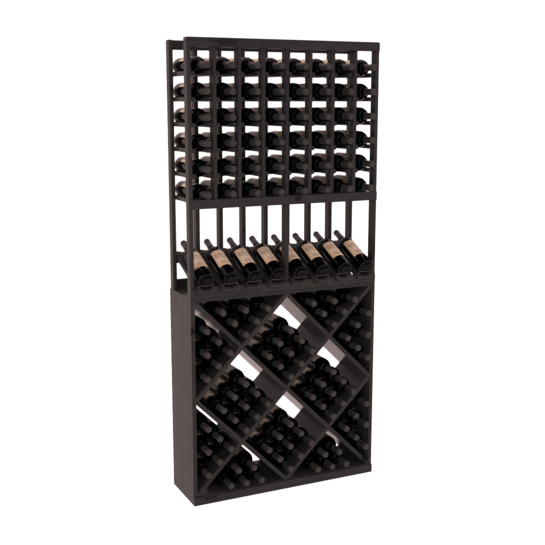 InstaCellar 8 Column High Reveal / 82 Cube Combo – Knotty Alder / Black stained