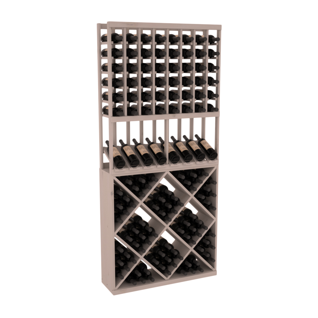 InstaCellar 8 Column High Reveal / 82 Cube Combo – Knotty Alder / Greywash stained