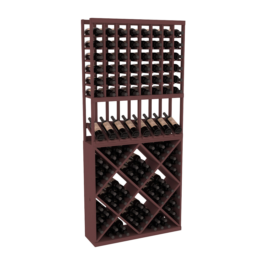 InstaCellar 8 Column High Reveal / 82 Cube Combo – Ponderosa Pine / Walnut stained