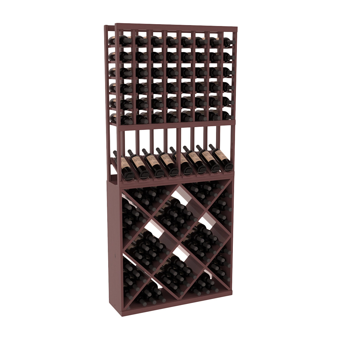 InstaCellar 8 Column High Reveal / 82 Cube Combo – Ponderosa Pine / Walnut stained