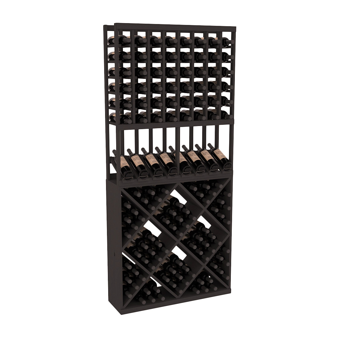 InstaCellar 8 Column High Reveal / 82 Cube Combo – Ponderosa Pine / Black stained