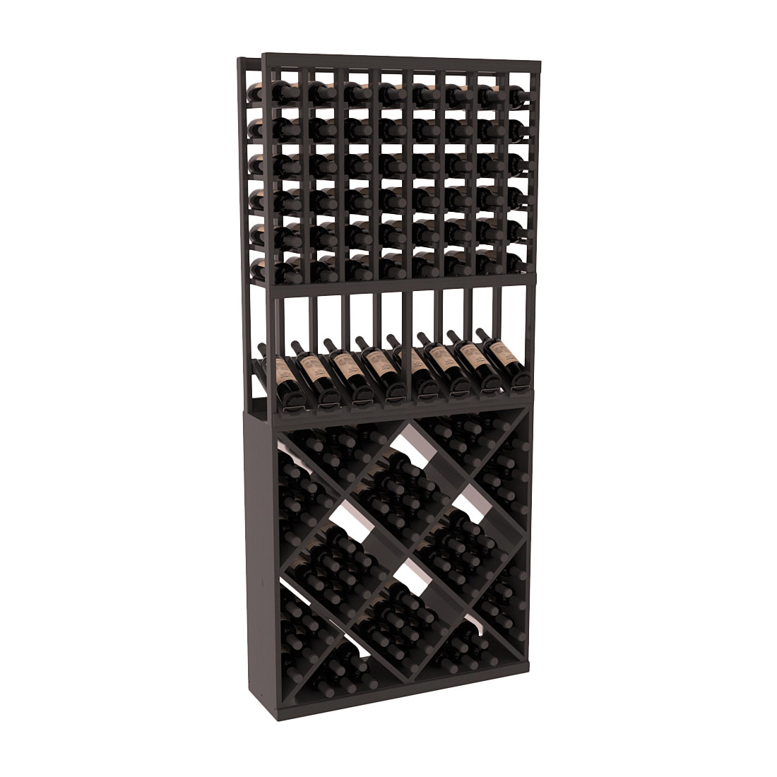 InstaCellar 8 Column High Reveal / 82 Cube Combo – Ponderosa Pine / Black stained