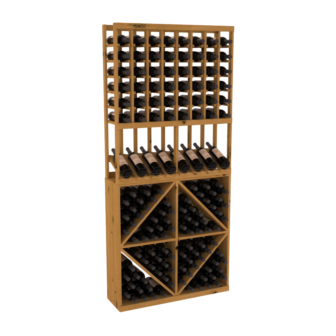 InstaCellar 8 Column High Reveal / 96 Bin Combo – Knotty Alder / Oak stained