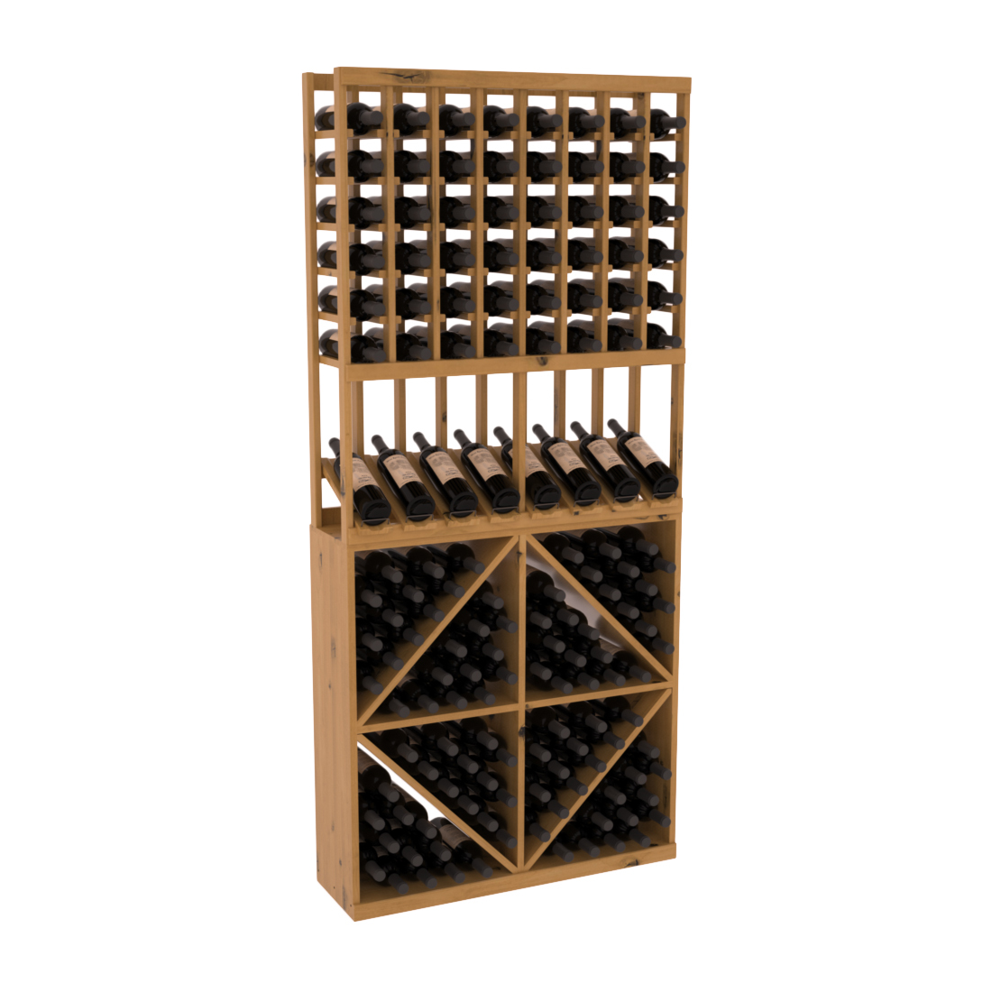 InstaCellar 8 Column High Reveal / 96 Bin Combo – Knotty Alder / Oak stained