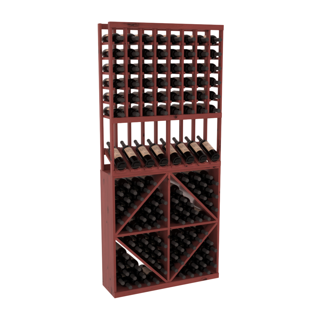 InstaCellar 8 Column High Reveal / 96 Bin Combo – Knotty Alder / Cherry stained