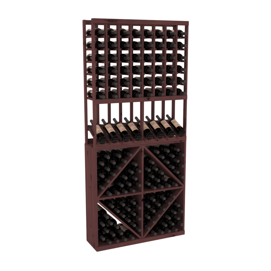 InstaCellar 8 Column High Reveal / 96 Bin Combo – Knotty Alder / Walnut stained