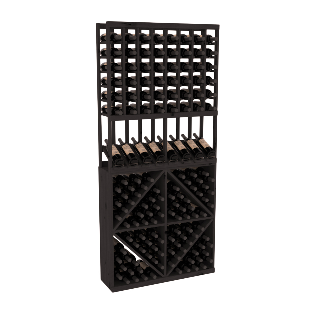 InstaCellar 8 Column High Reveal / 96 Bin Combo – Knotty Alder / Black stained