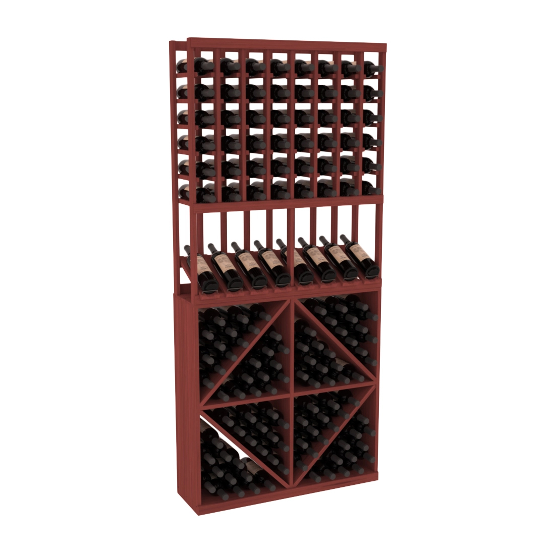 InstaCellar 8 Column High Reveal / 96 Bin Combo – Grand Mahogany / Cherry stained