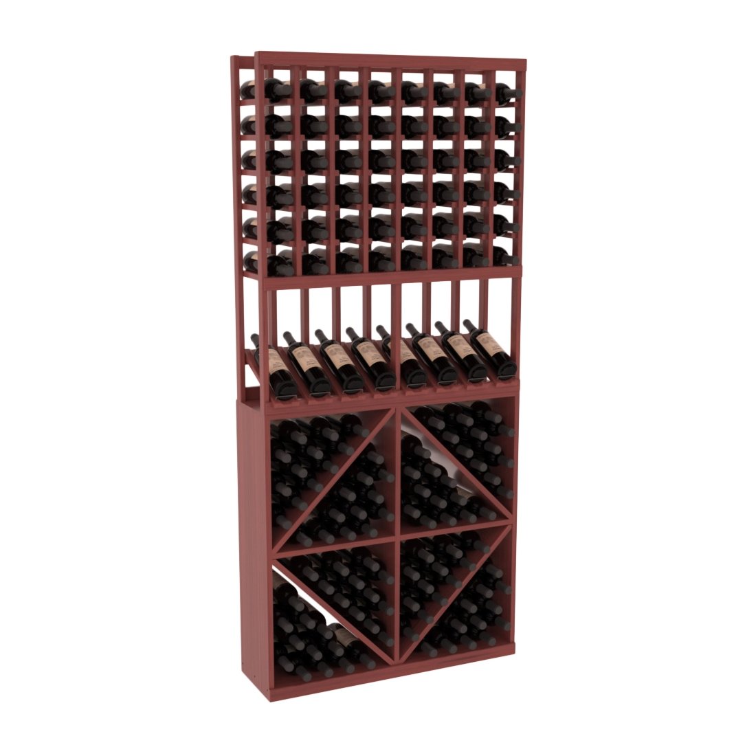 InstaCellar 8 Column High Reveal / 96 Bin Combo – Grand Mahogany / Cherry stained