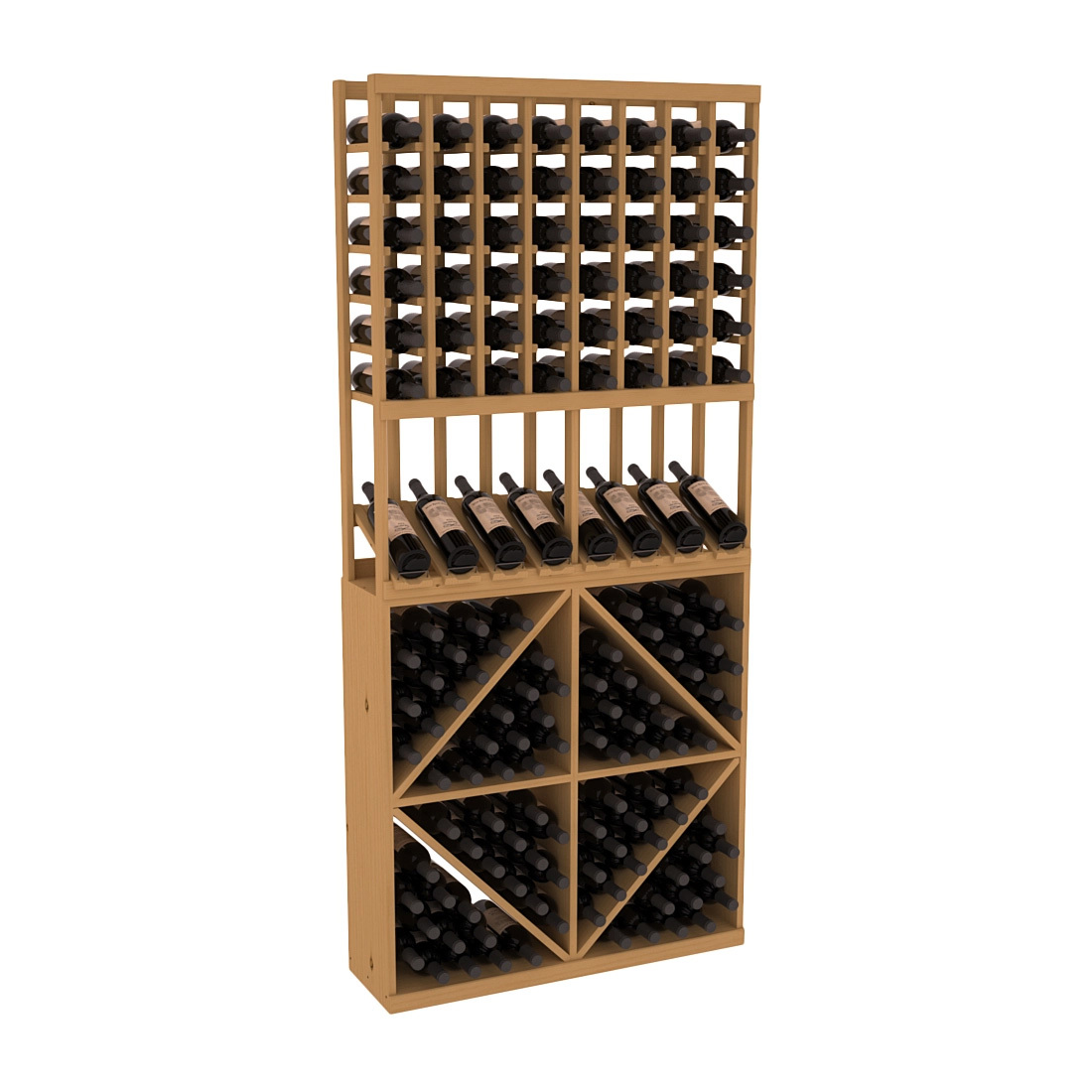 InstaCellar 8 Column High Reveal / 96 Bin Combo – Ponderosa Pine / Oak stained