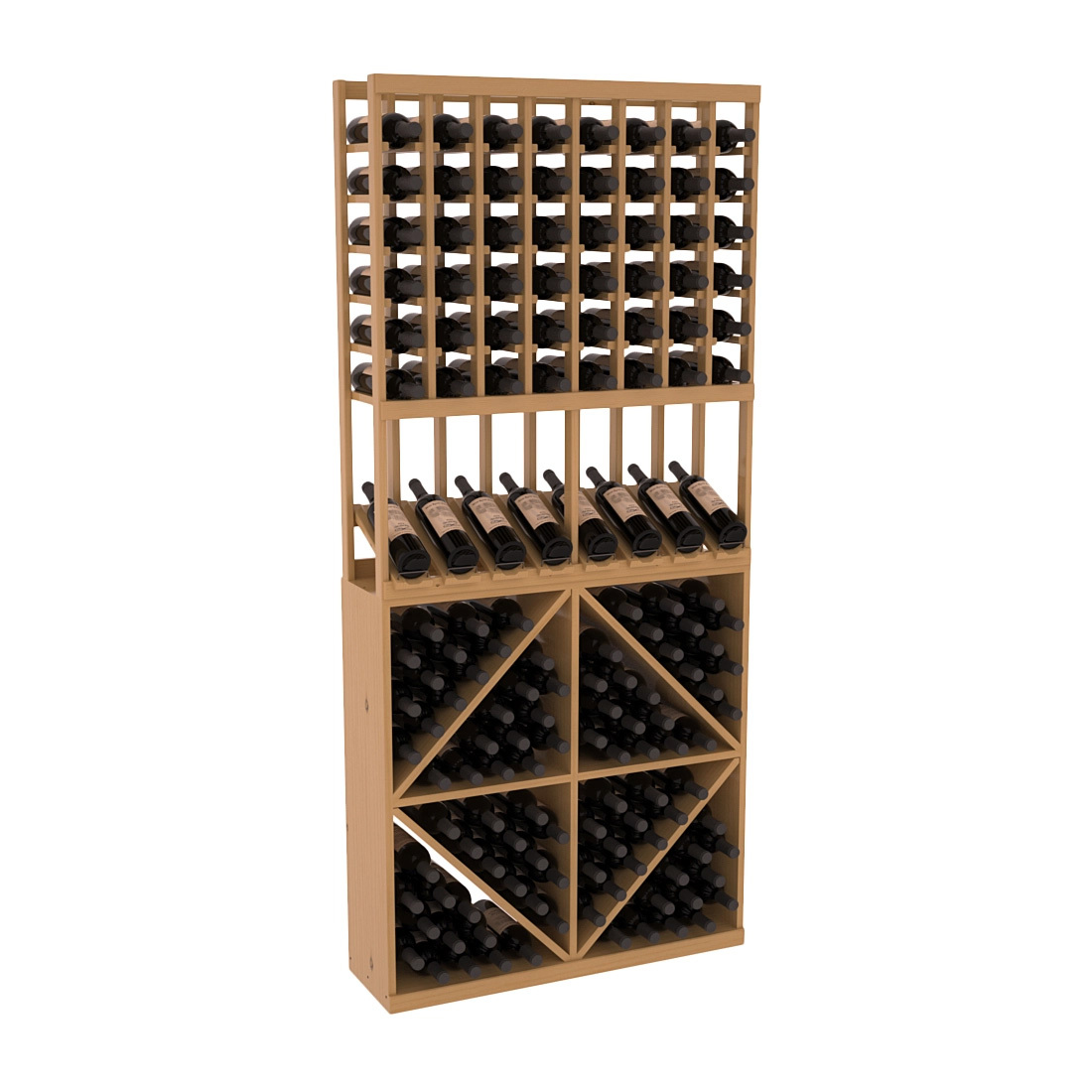 InstaCellar 8 Column High Reveal / 96 Bin Combo – Ponderosa Pine / Oak stained
