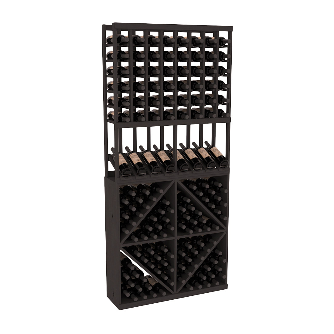 InstaCellar 8 Column High Reveal / 96 Bin Combo – Ponderosa Pine / Black stained