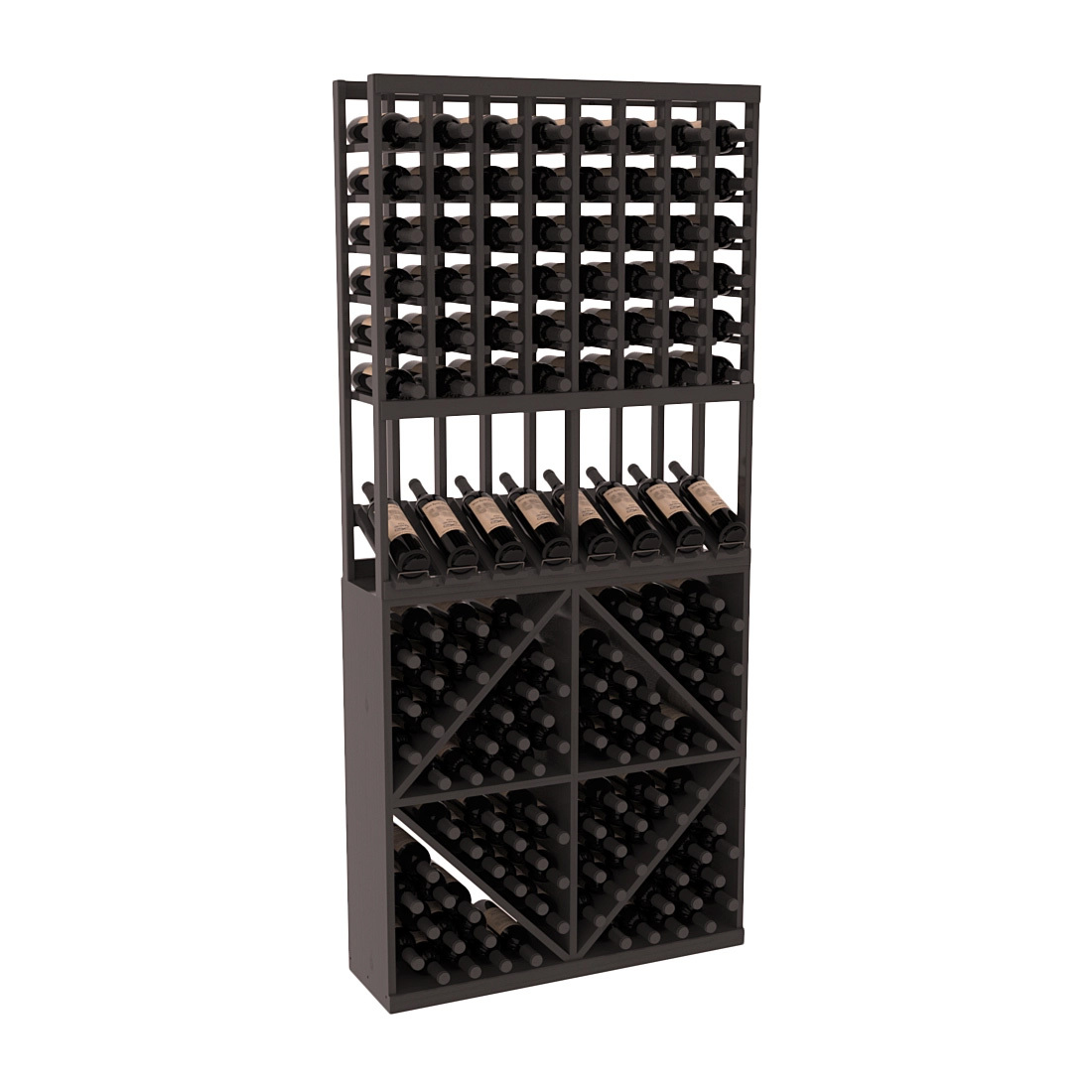 InstaCellar 8 Column High Reveal / 96 Bin Combo – Ponderosa Pine / Black stained