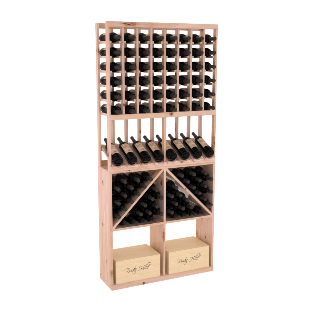 InstaCellar 8 Column High Reveal / 96 Bin /Case Combo – Knotty Alder / Walnut stained