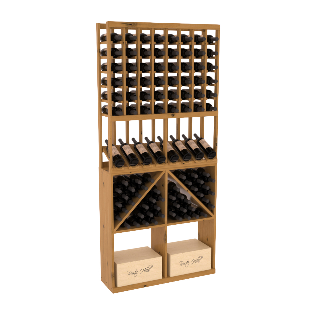 InstaCellar 8 Column High Reveal / 96 Bin /Case Combo – Knotty Alder / Greywash stained