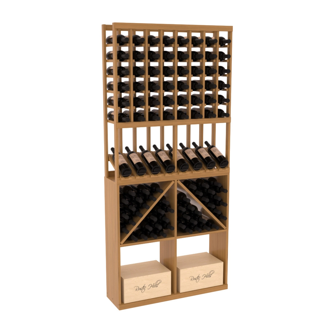 InstaCellar 8 Column High Reveal / 96 Bin /Case Combo – Knotty Alder / Black stained