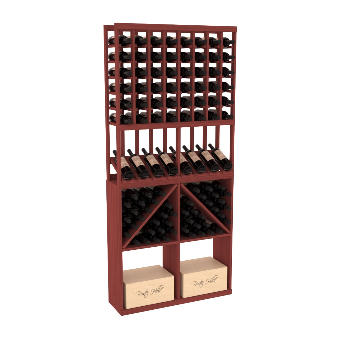 InstaCellar 8 Column High Reveal / 96 Bin /Case Combo – Knotty Alder / Oak stained