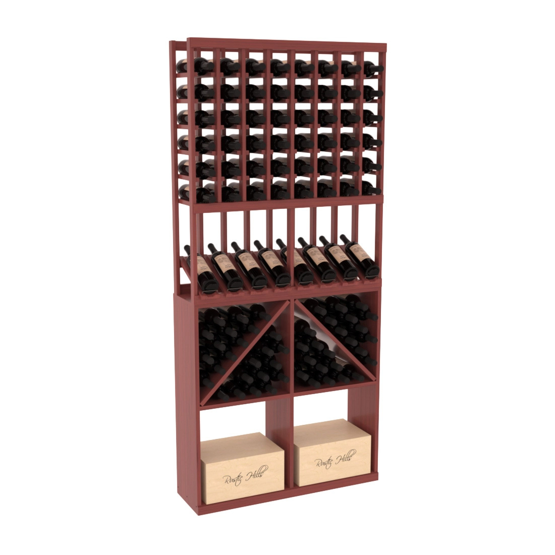 InstaCellar 8 Column High Reveal / 96 Bin /Case Combo – Ponderosa Pine / Cherry stained