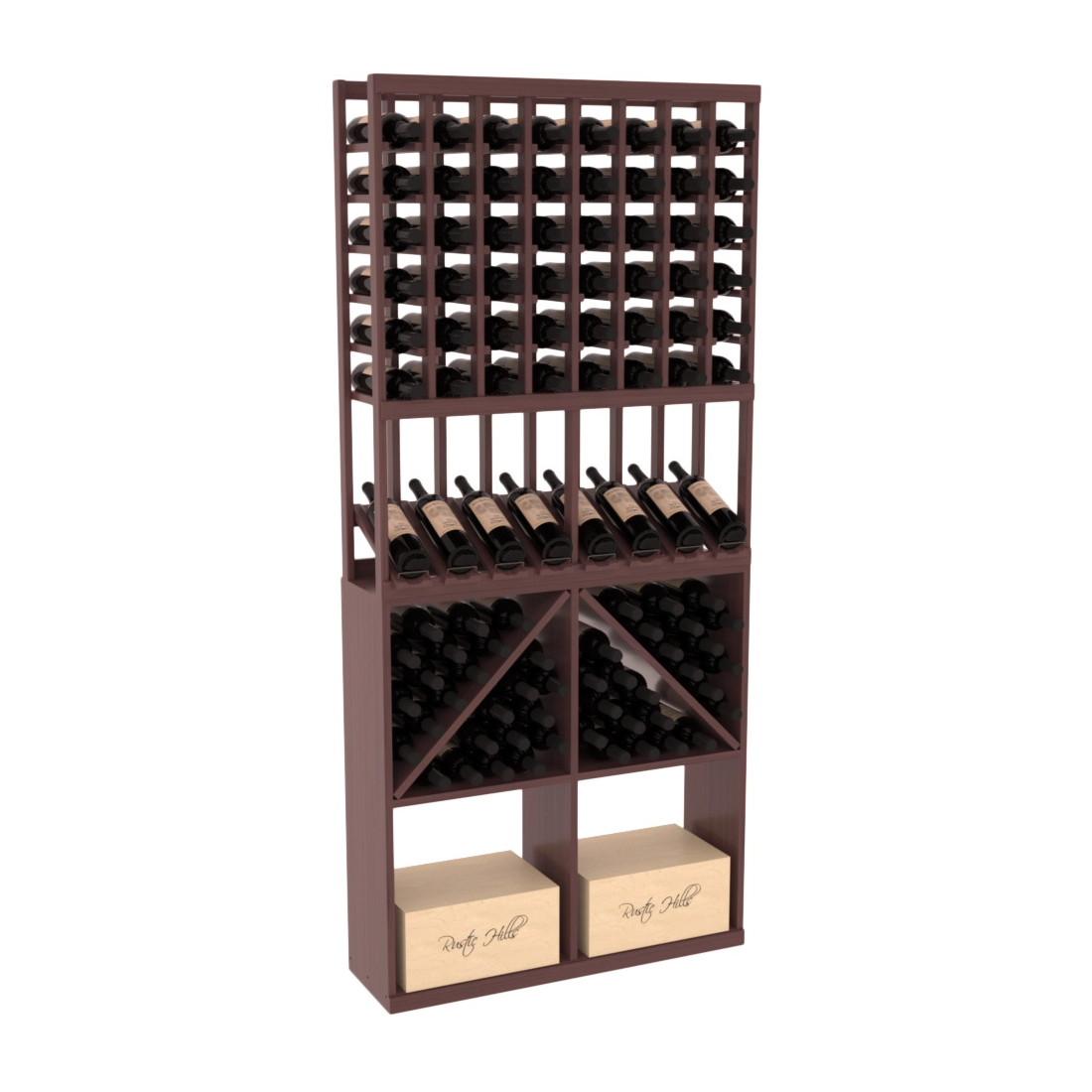 InstaCellar 8 Column High Reveal / 96 Bin /Case Combo – Premium Redwood / Greywash stained