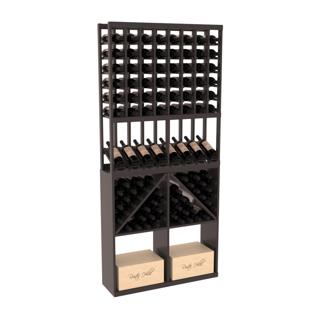 InstaCellar 8 Column High Reveal / 96 Bin /Case Combo – Ponderosa Pine / Oak stained