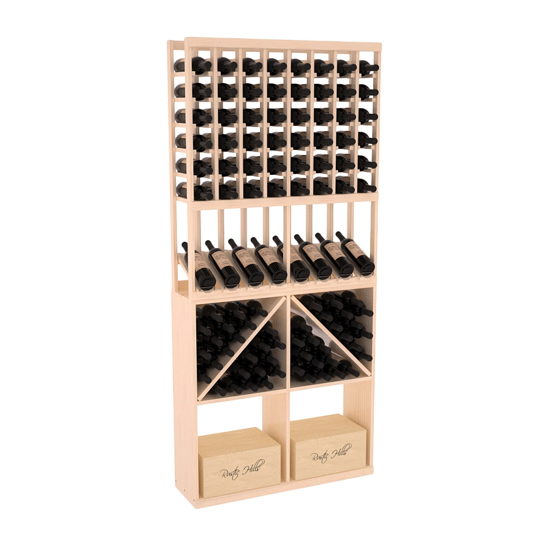 InstaCellar 8 Column High Reveal / 96 Bin /Case Combo – Ponderosa Pine / Oak stained