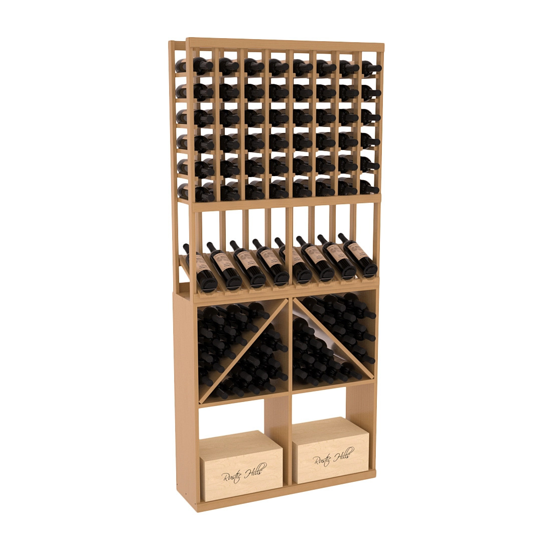 InstaCellar 8 Column High Reveal / 96 Bin /Case Combo – Ponderosa Pine / Walnut stained