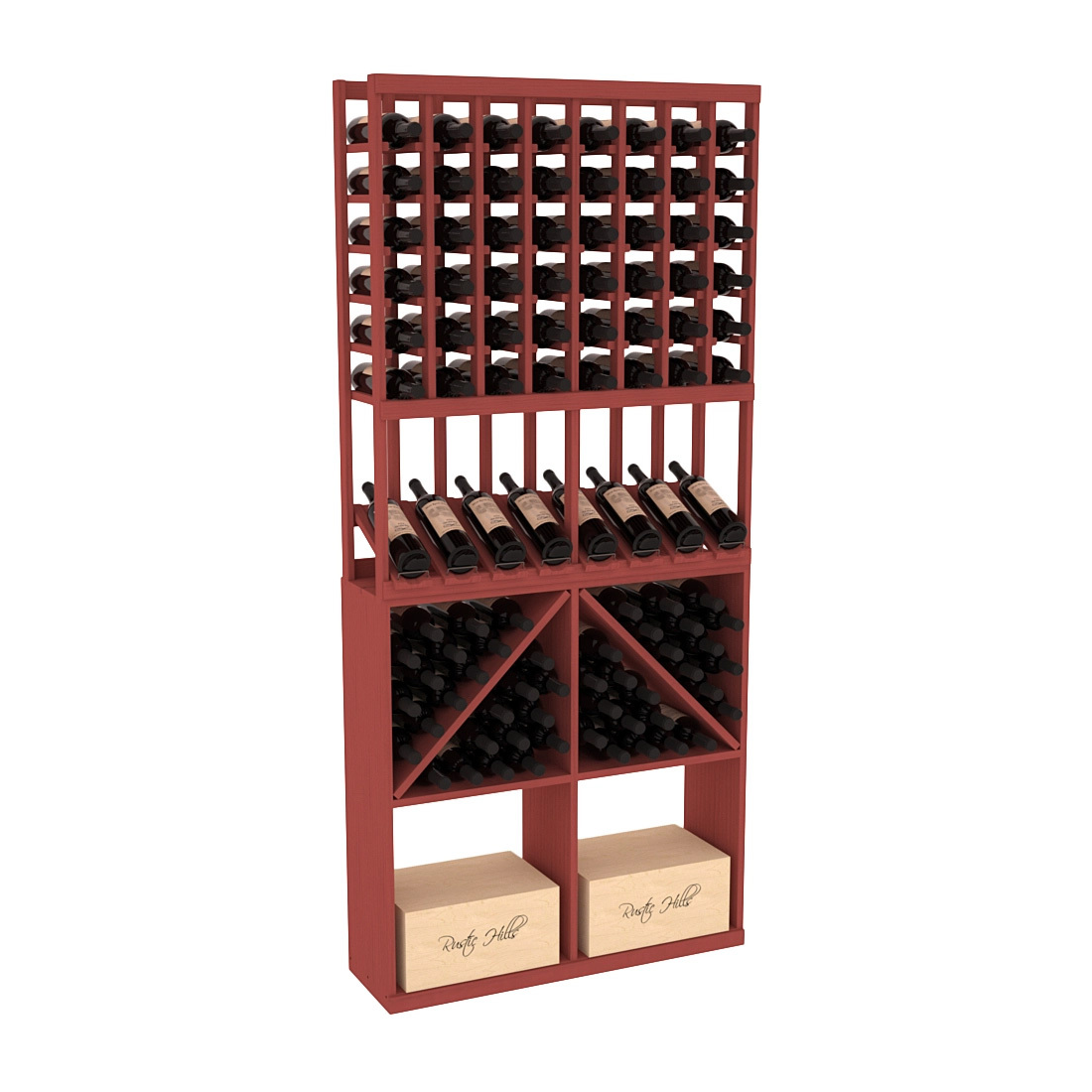 InstaCellar 8 Column High Reveal / 96 Bin /Case Combo – Ponderosa Pine / Walnut stained