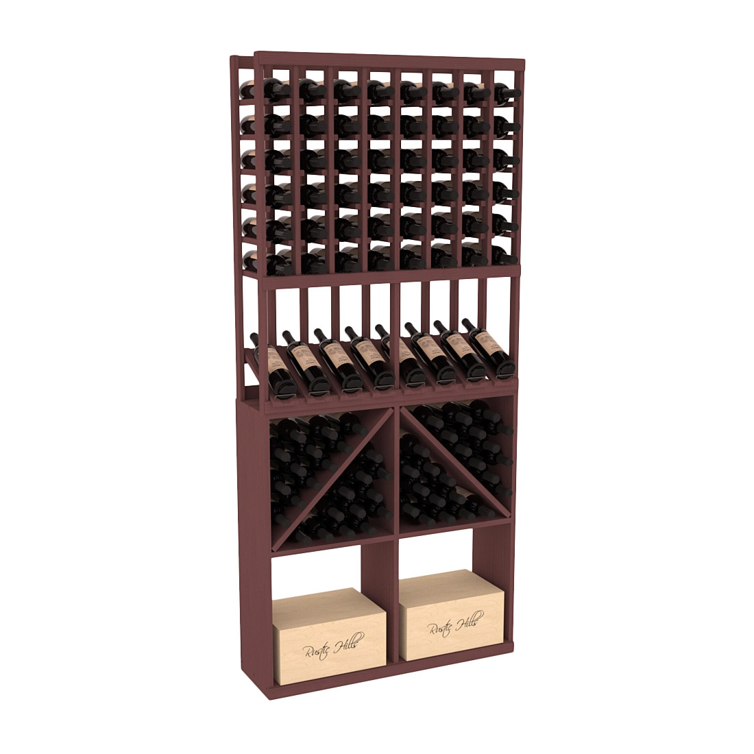 InstaCellar 8 Column High Reveal / 96 Bin /Case Combo – Ponderosa Pine / Greywash stained