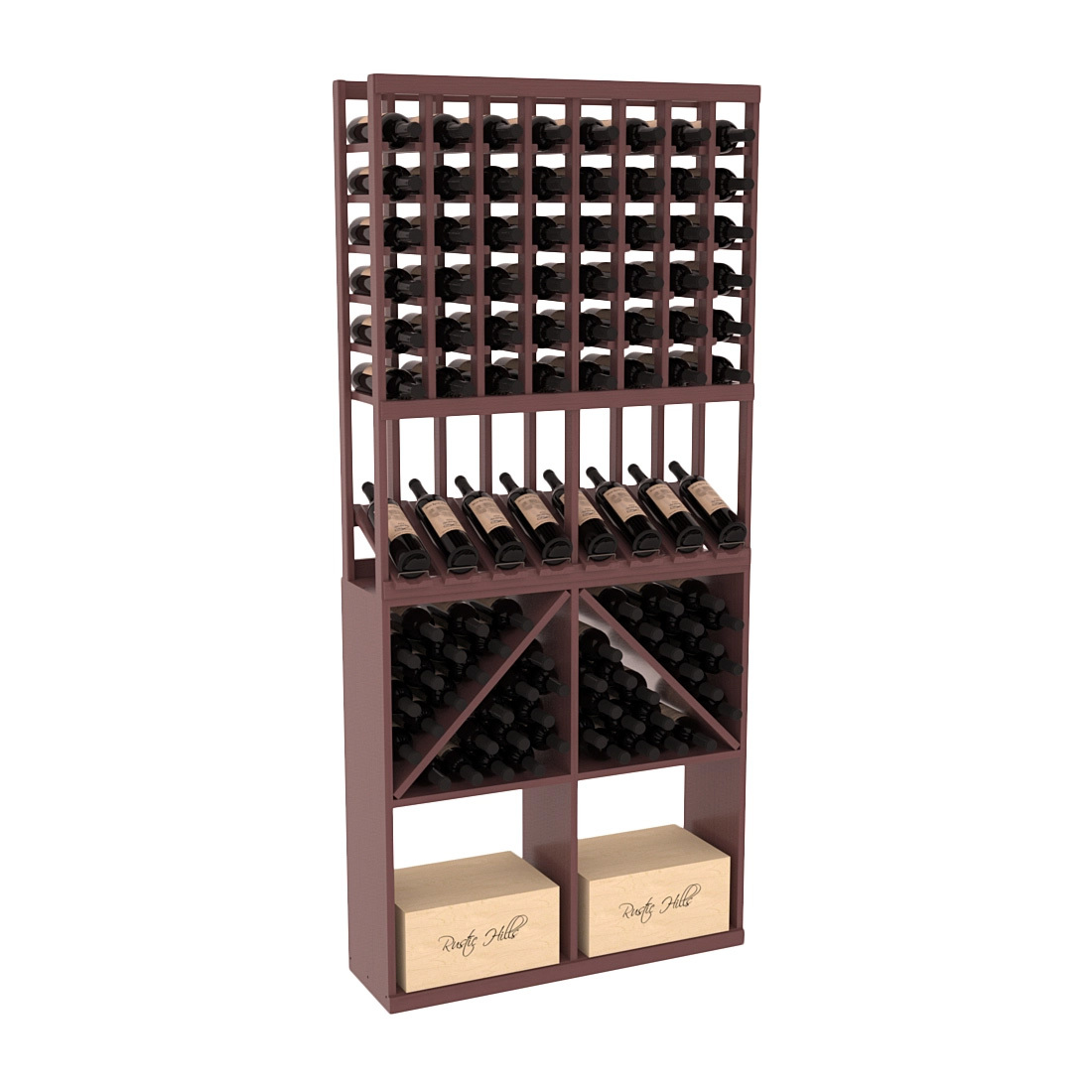 InstaCellar 8 Column High Reveal / 96 Bin /Case Combo – Ponderosa Pine / Greywash stained