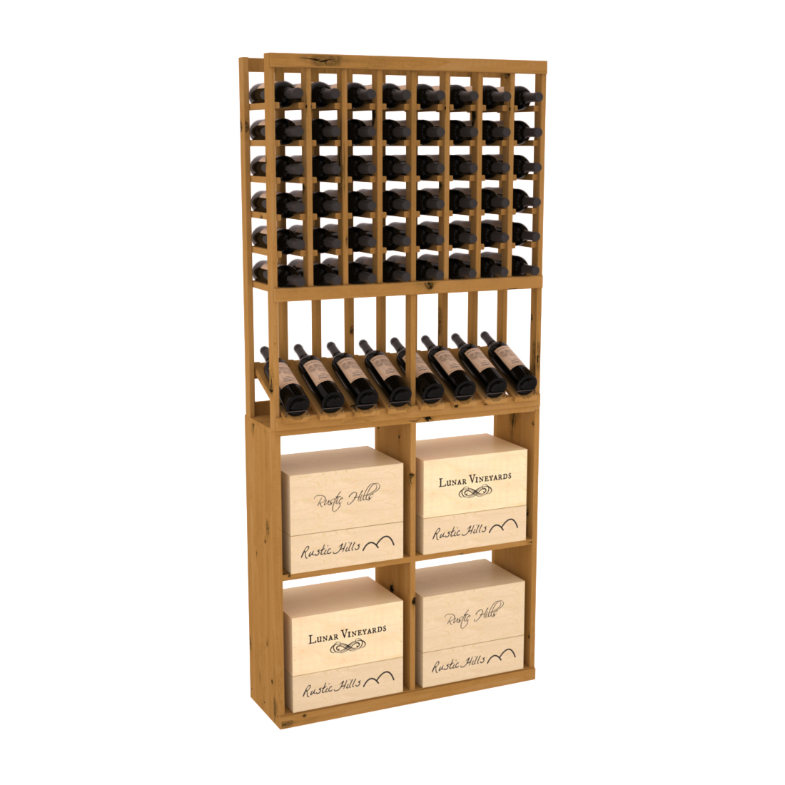 InstaCellar 8 Column High Reveal / 96 Case Combo – Knotty Alder / Walnut stained