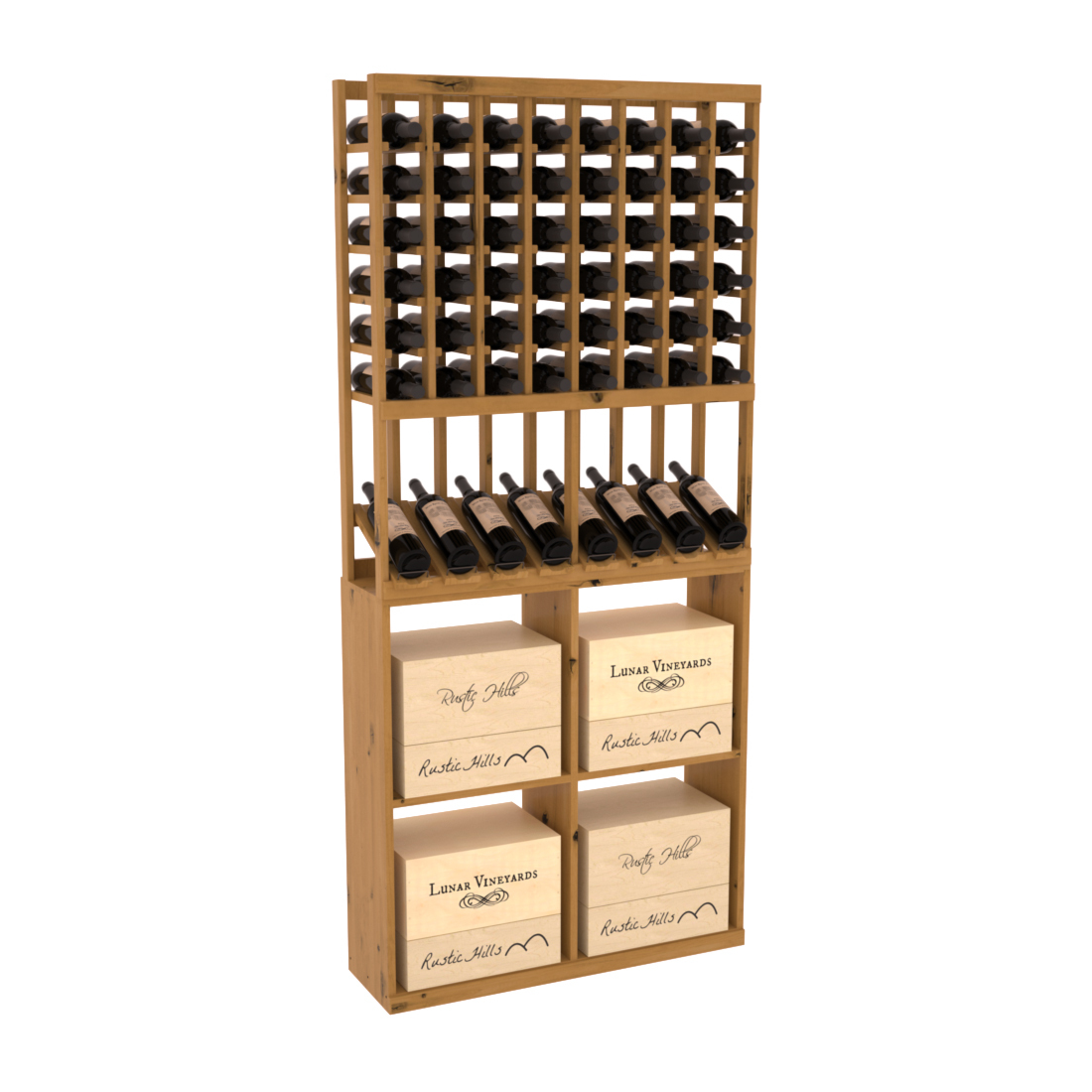 InstaCellar 8 Column High Reveal / 96 Case Combo – Knotty Alder / Black stained