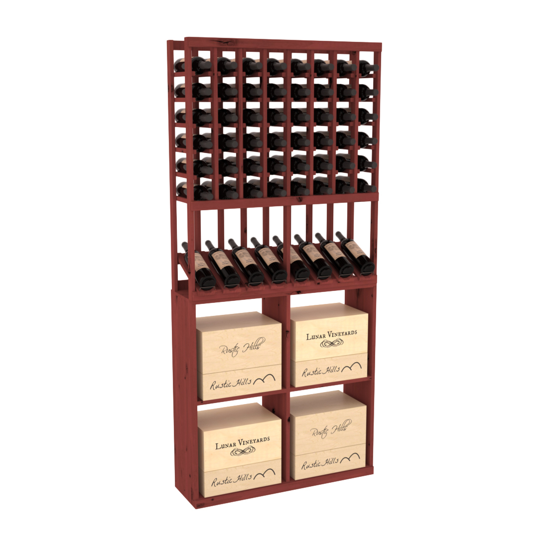 InstaCellar 8 Column High Reveal / 96 Case Combo – Knotty Alder / Black stained