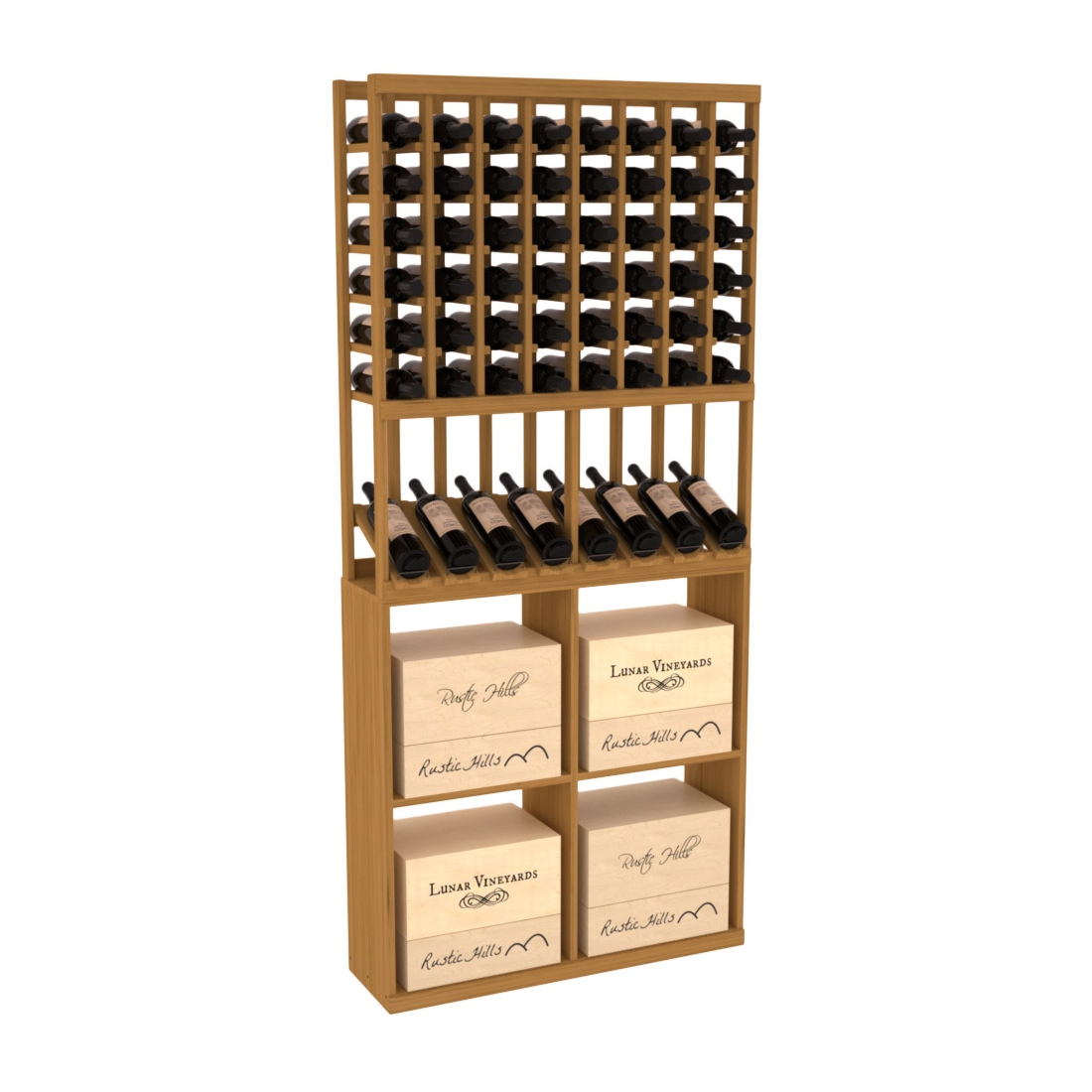 InstaCellar 8 Column High Reveal / 96 Case Combo – Ponderosa Pine / Cherry stained