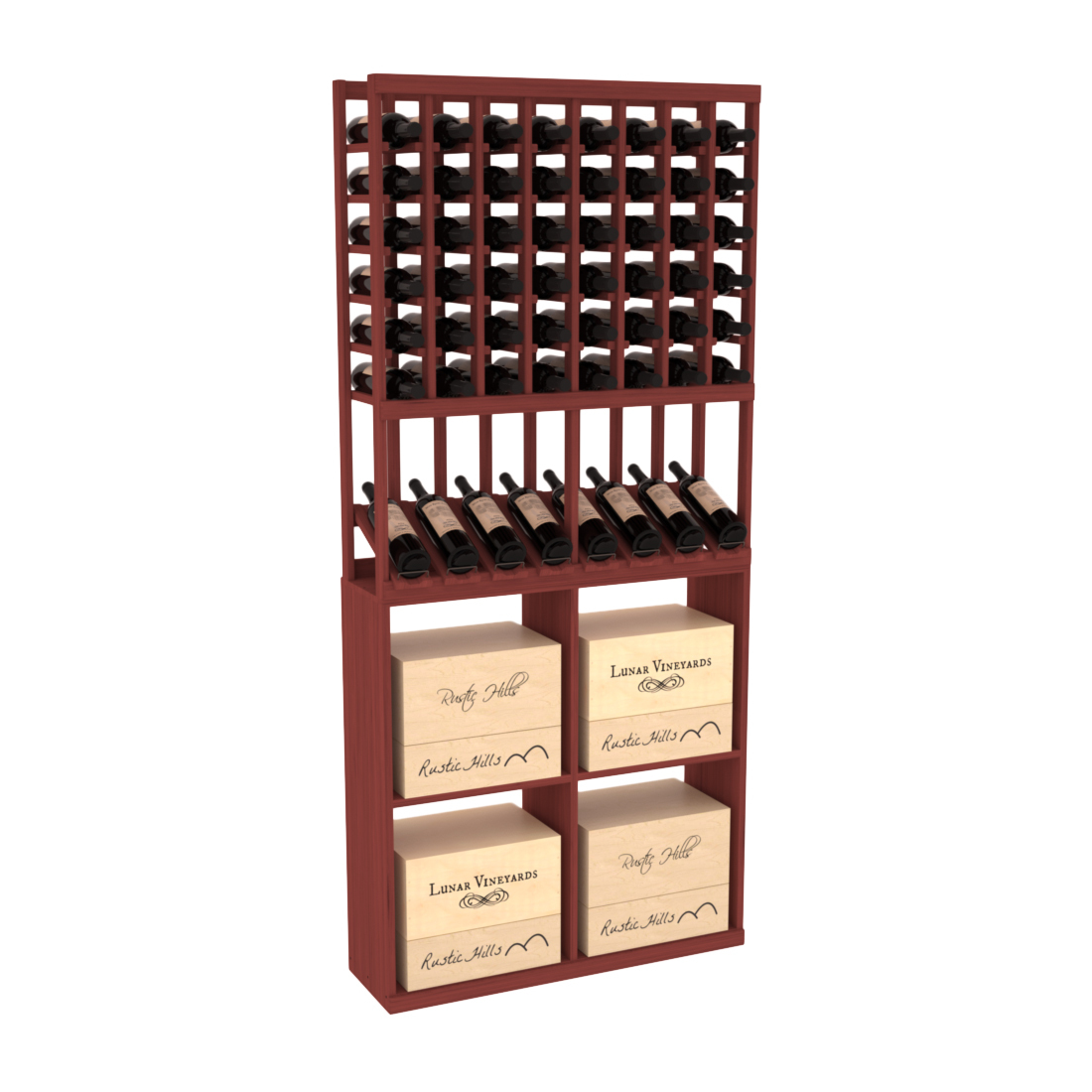 InstaCellar 8 Column High Reveal / 96 Case Combo – Ponderosa Pine / Walnut stained