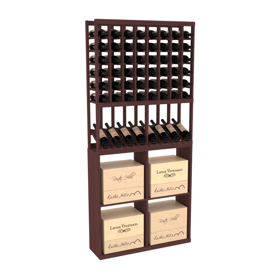 InstaCellar 8 Column High Reveal / 96 Case Combo – Premium Redwood / Black stained