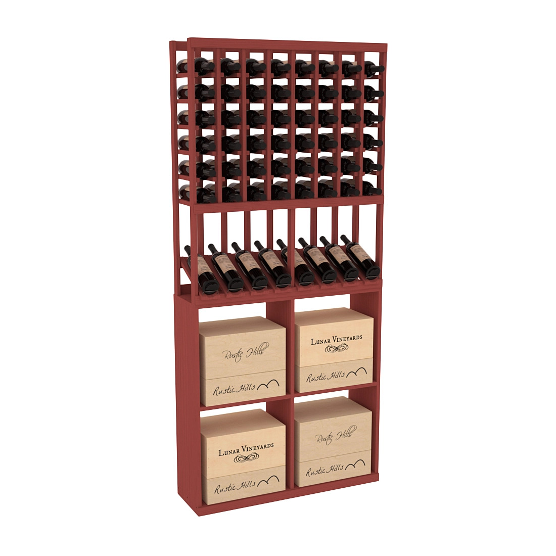 InstaCellar 8 Column High Reveal / 96 Case Combo – Ponderosa Pine / Walnut stained