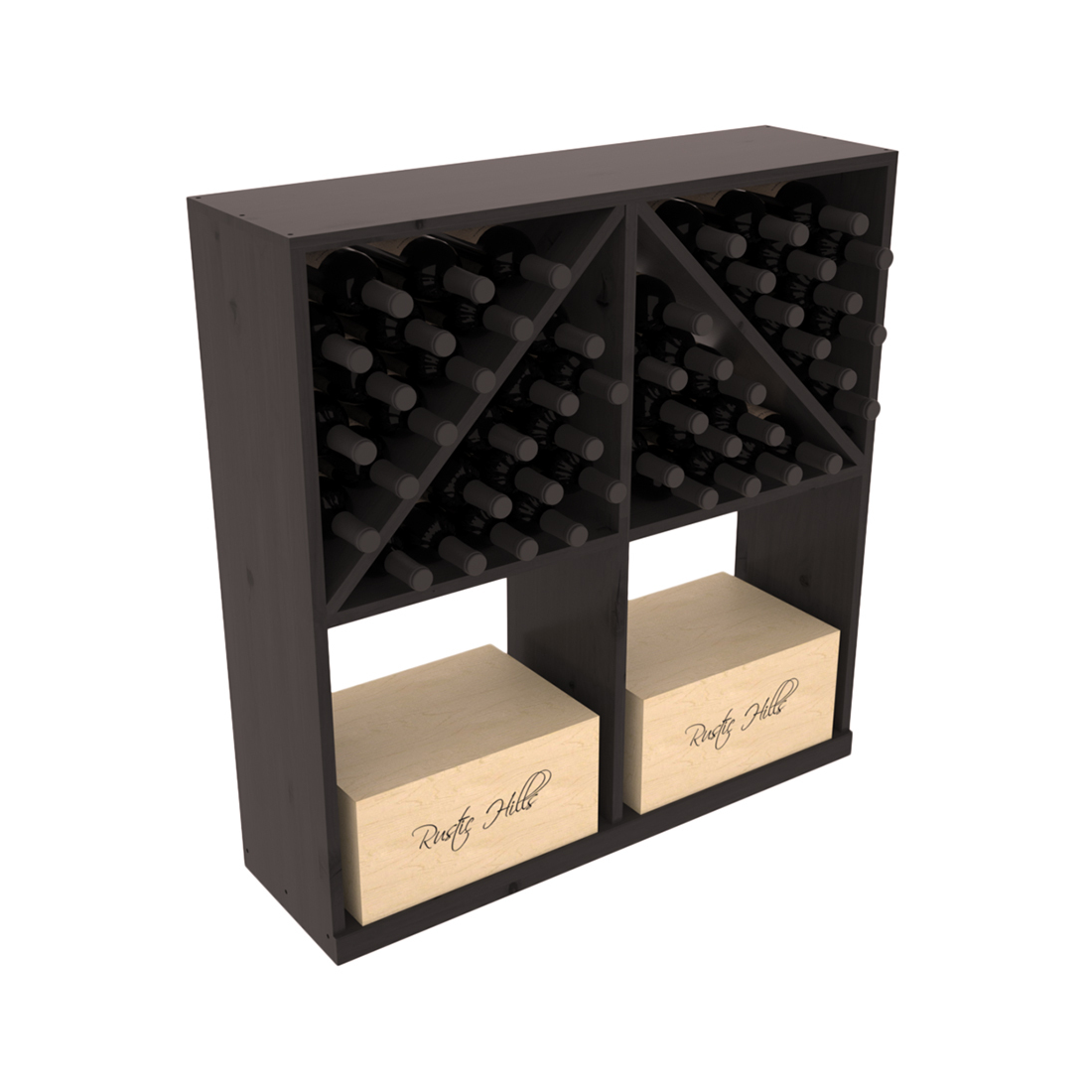 InstaCellar Solid Case/Bottle Bin – Knotty Alder / Black stained