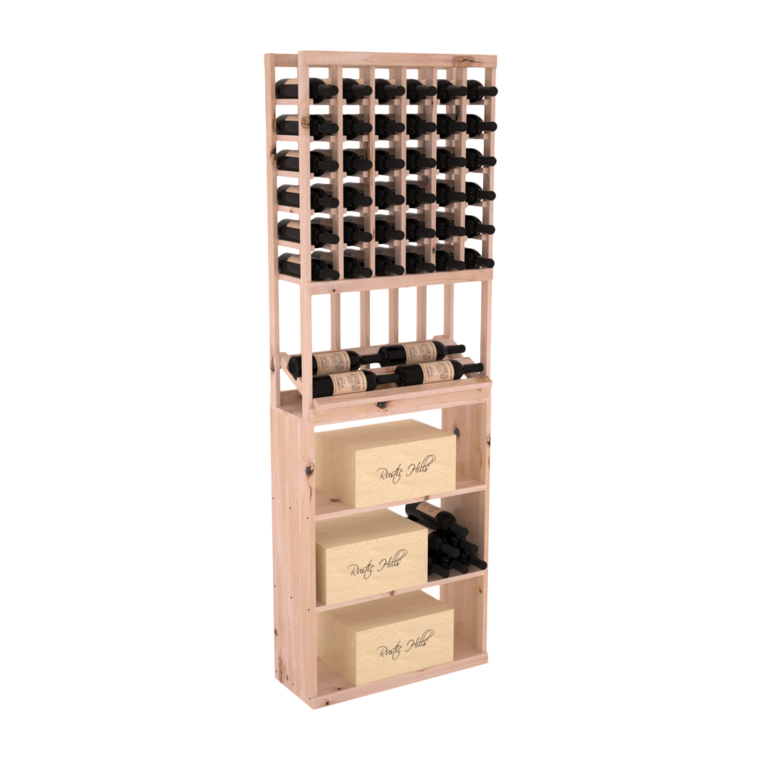 InstaCellar 6 Column Side Display / Case Bin Combo – Knotty Alder / Unstained