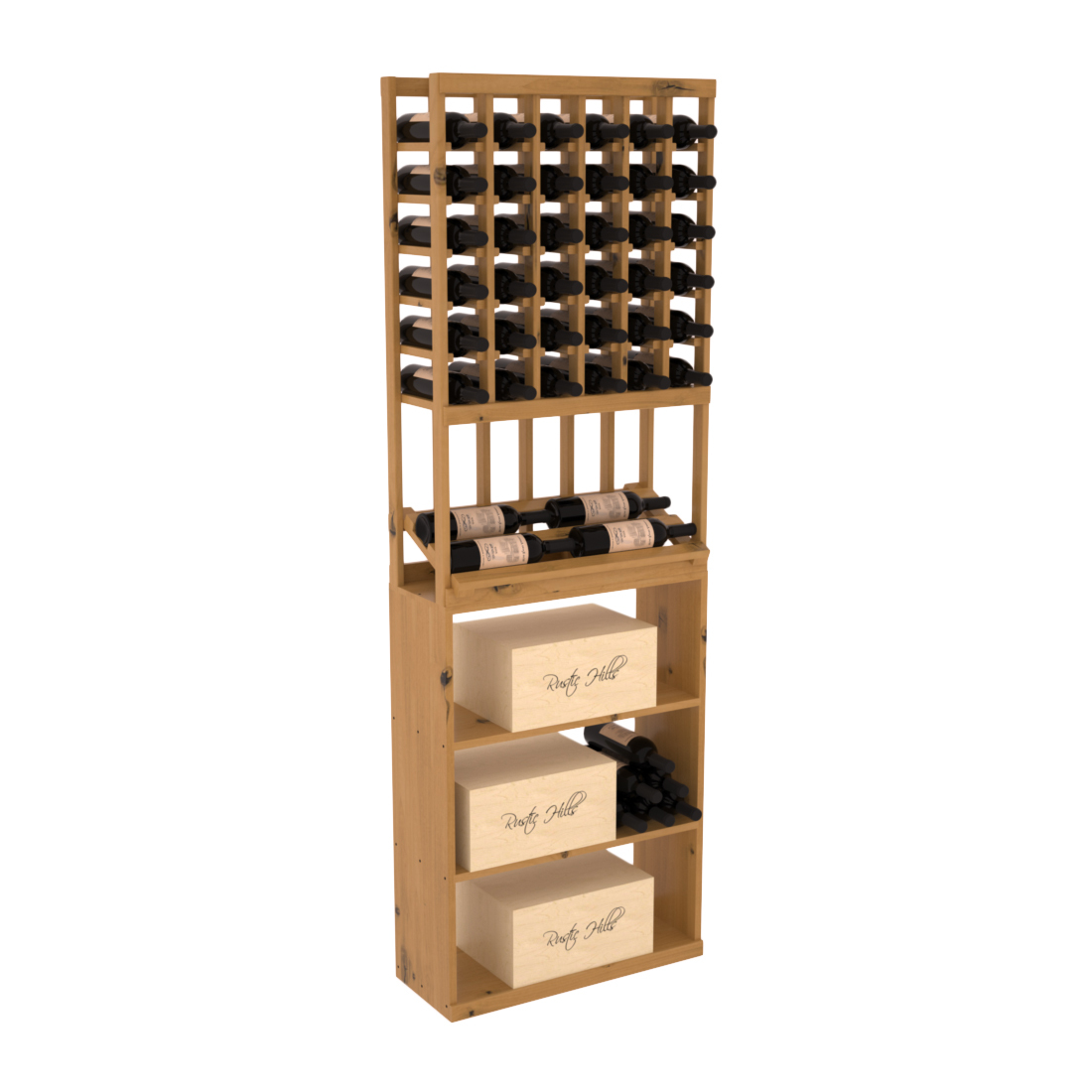 InstaCellar 6 Column Side Display / Case Bin Combo – Knotty Alder / Oak stained
