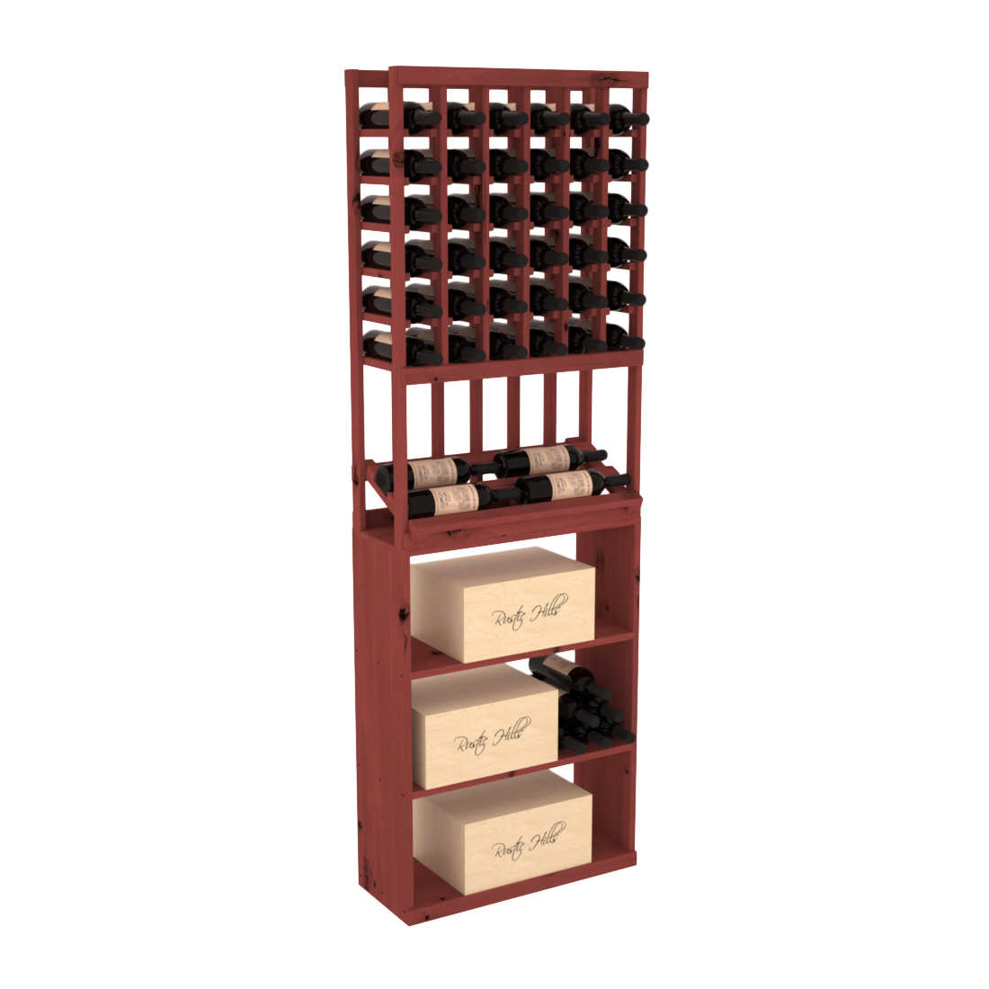 InstaCellar 6 Column Side Display / Case Bin Combo – Knotty Alder / Cherry stained