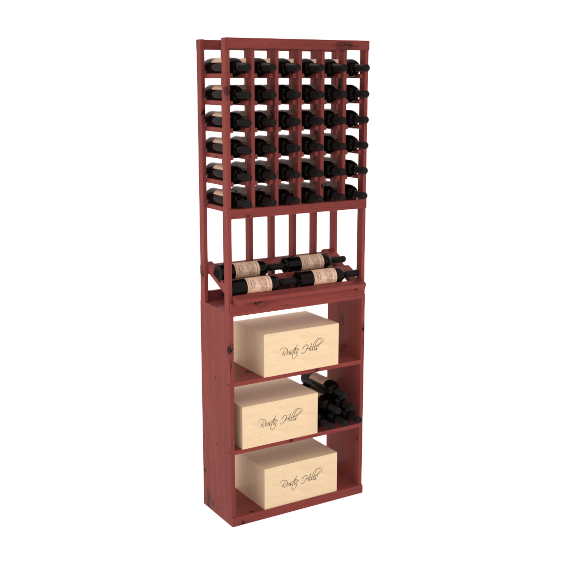 InstaCellar 6 Column Side Display / Case Bin Combo – Knotty Alder / Cherry stained