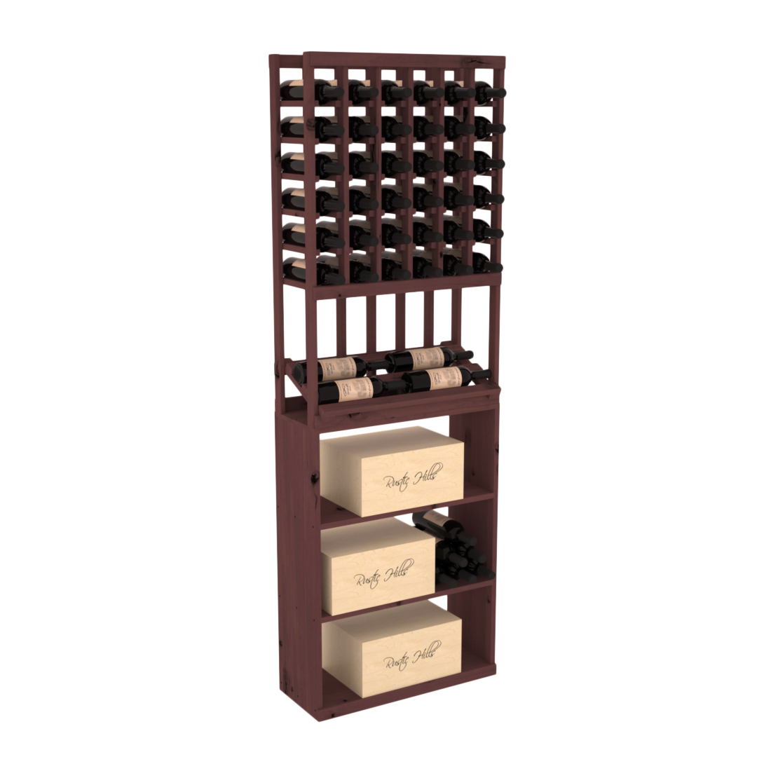 InstaCellar 6 Column Side Display / Case Bin Combo – Knotty Alder / Walnut stained