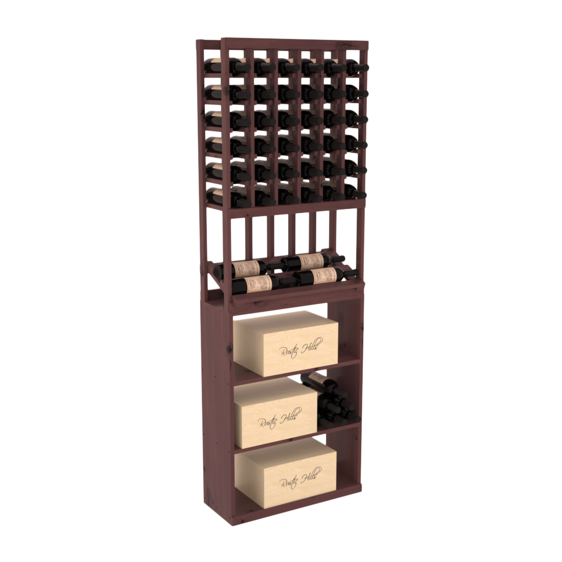 InstaCellar 6 Column Side Display / Case Bin Combo – Knotty Alder / Walnut stained