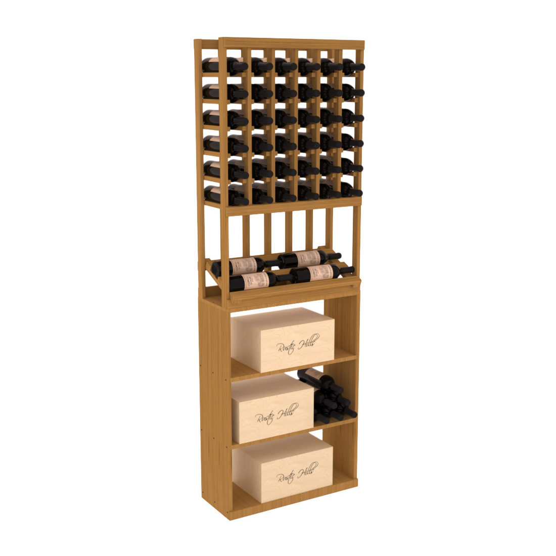 InstaCellar 6 Column Side Display / Case Bin Combo – Grand Mahogany / Oak stained