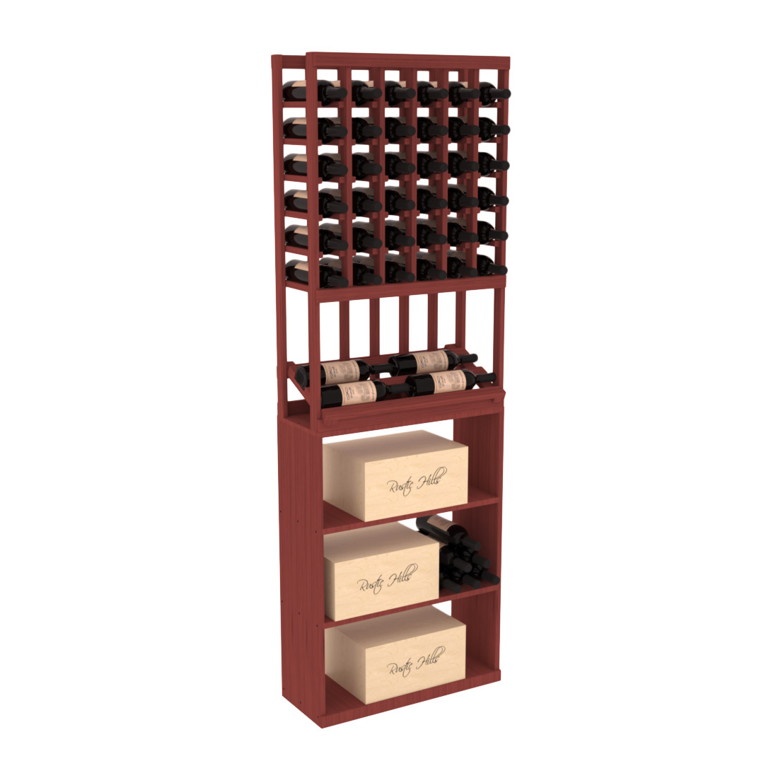 InstaCellar 6 Column Side Display / Case Bin Combo – Grand Mahogany / Cherry stained