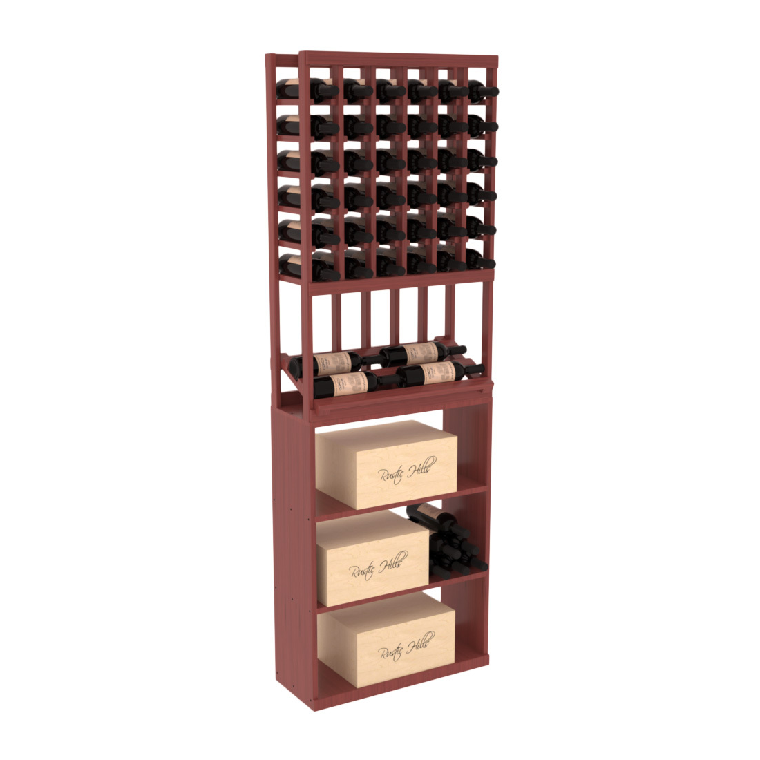 InstaCellar 6 Column Side Display / Case Bin Combo – Grand Mahogany / Cherry stained