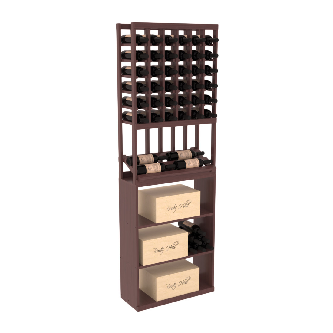 InstaCellar 6 Column Side Display / Case Bin Combo – Grand Mahogany / Walnut stained