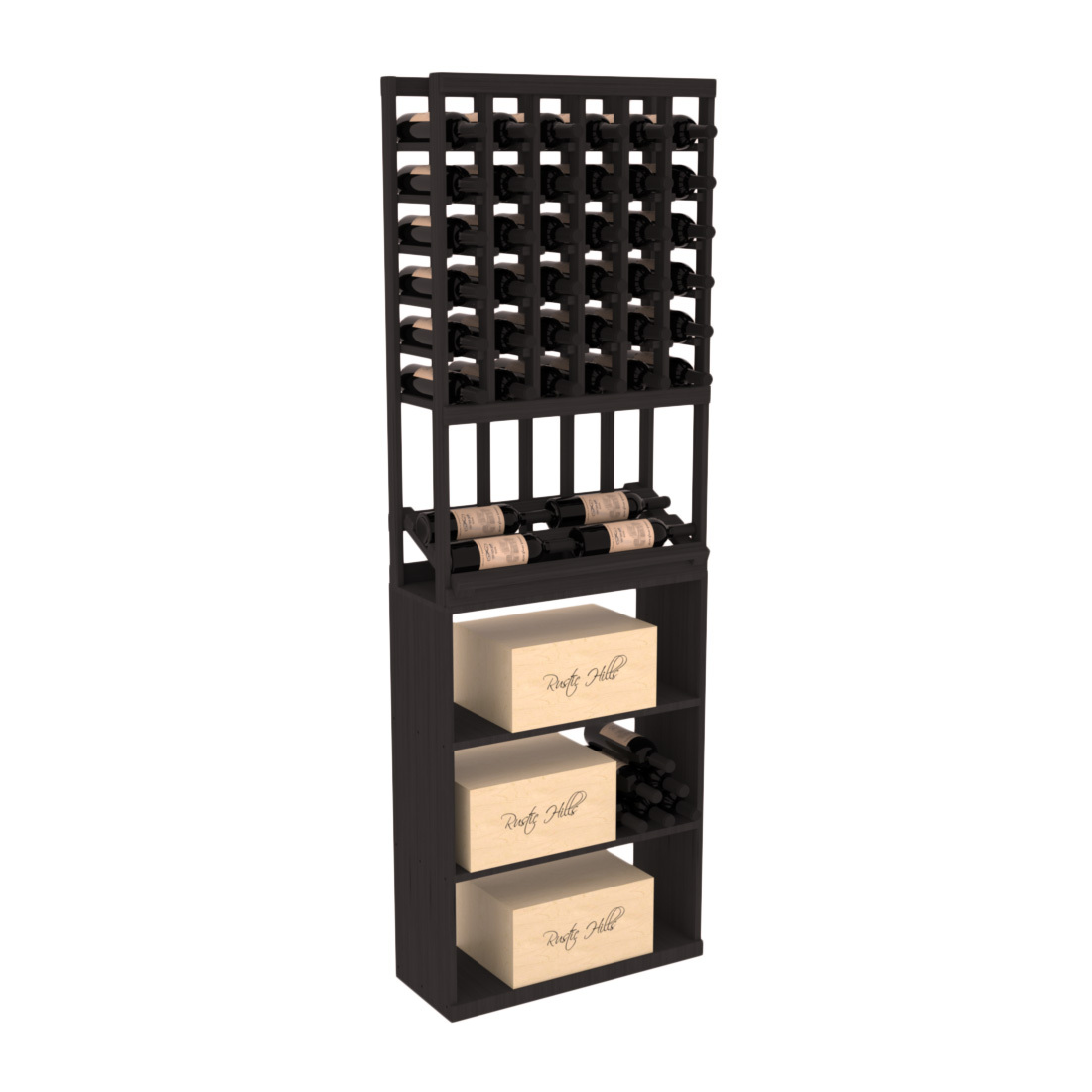 InstaCellar 6 Column Side Display / Case Bin Combo – Grand Mahogany / Black stained