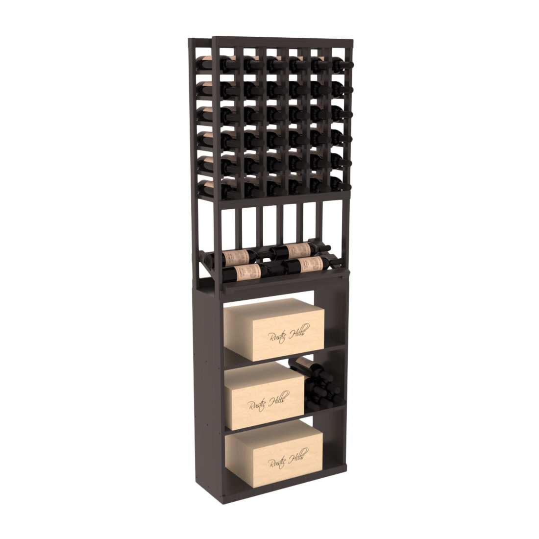 InstaCellar 6 Column Side Display / Case Bin Combo – Grand Mahogany / Black stained
